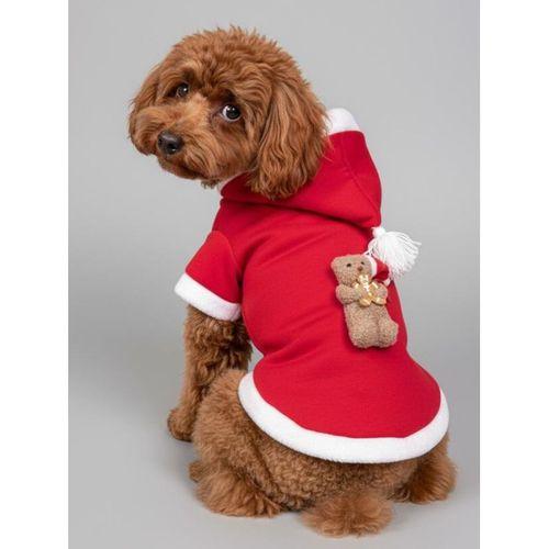 Biscotti Bear Kırmızı Xmas Köpek Kıyafeti | Kapüşonlu Polar Noel Sweatshirt | Küçük Irklar İçin