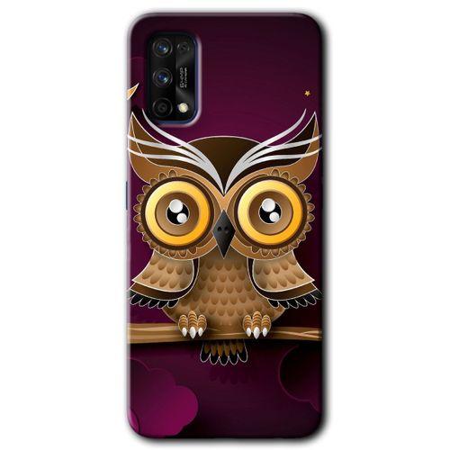 Realme 7 Pro Kılıf Baskılı Kapak - Owl Bird Branch + 5D Tam Kaplayan Cam