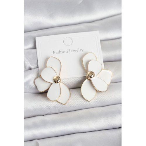 Beyaz Mineli Lotus Model Pirinç Kadın Küpe