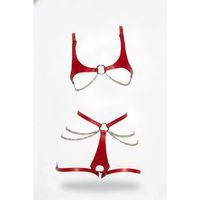 Kırmızı Harness Takım Deri Zincir Detaylı Vücut Aksesuarı - Brf1384