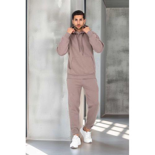 Şardonlu Kanguru Cepli Sweatshirt - 3 İplik Şardonlu Lastik Paça Erkek Eşofman Altı- Eşofman Takımı - Vizon