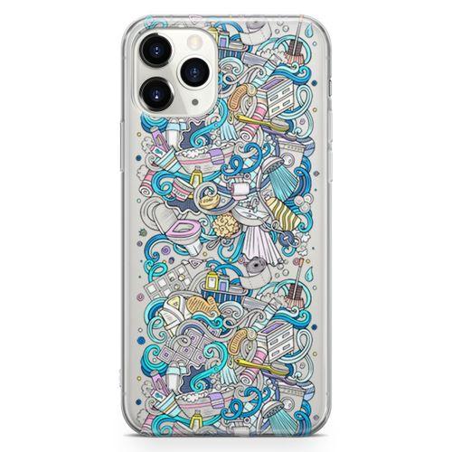 Apple iPhone 11 Pro Kılıf Doodle Banyo Aksesuarları Arka Kapak Koruma Desenli Full Koruyucu