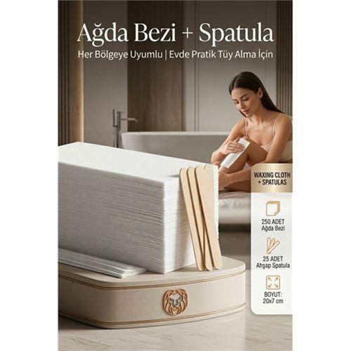 250’lİ Ağda Bezi Seti + Spatula | Her Bölgeye Uyumlu | Evde Pratik Tüy Alma İçin 715914