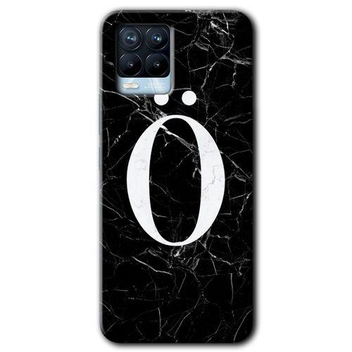Realme 8 Kılıf Baskılı Arka Kapak - Siyah Mermer Desenli Ö Harfi +Tam Ekran Koruyucu