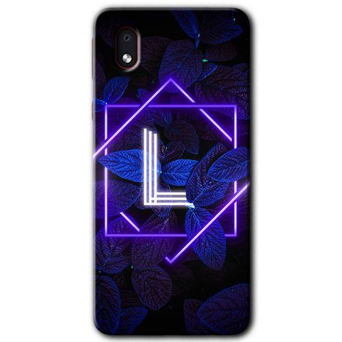 Galaxy A01 Core Kılıf HD Desen Baskılı Arka Kapak - Dark Neon Yaprak L Harfi