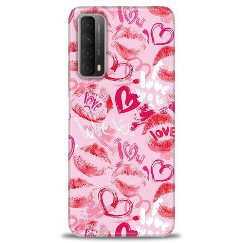 Huawei P Smart 2021 Kılıf HD Baskılı Kılıf - Pembe Love + Tam Ekran Koruyucu
