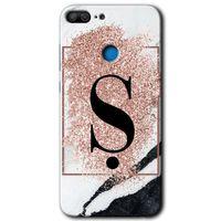 Potkal Hediye Fabrikası Honor 9 Lite HD Baskılı Kılıf + 9D Tam Ekran Koruyucu - Pembe Mermer Desenli Ş Harfi