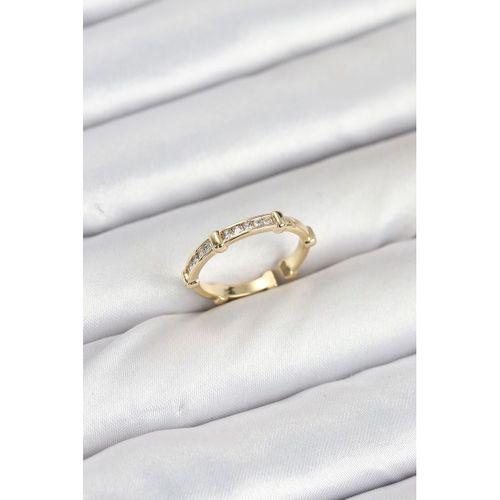 Pirinç Gold Renk Kemik Model Zirkon Taşlı Kadın Yüzük - TJ-BYK3888