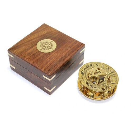 Ahşap Kutulu Pirinç Güneş Saati Ve Pusula
