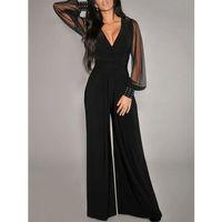 Kadın Uzun Kollu Kruvaze Yakalı Kolları Tüllü Viskon Tulum