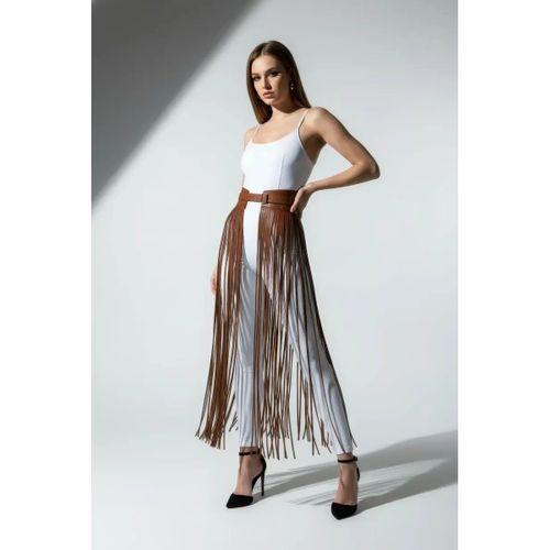 Kahverengi Etek Kalın Kemerli Uzun İp Detaylı Etek - Brf1003