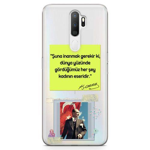 Oppo A9 2020 Kılıf Atatürk Caps Kadın Arka Kapak Koruma Desenli Full Koruyucu