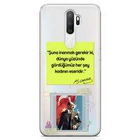 Oppo A9 2020 Kılıf Atatürk Caps Kadın Arka Kapak Koruma Desenli Full Koruyucu