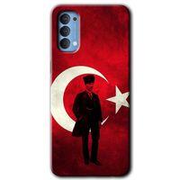 Oppo Reno 4 Kılıf HD Desen Baskılı Arka Kapak + Temperli Cam - Atatürk Bayrak