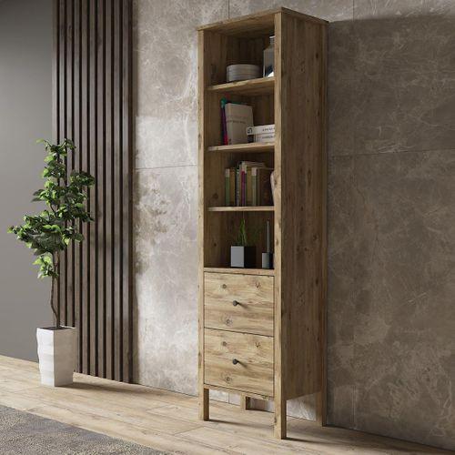 Venezia 4 Raf 2 Çekmece Ahşap Ayaklı Kitaplık, Vitrin, Çok Amaçlı Dolap - Minifiks - Atlantik Çam