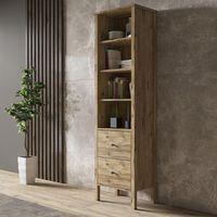 Venezia 4 Raf 2 Çekmece Ahşap Ayaklı Kitaplık, Vitrin, Çok Amaçlı Dolap - Minifiks - Atlantik Çam