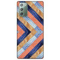 Samsung Galaxy Note 20 Kılıf Patchwork (3) Kapak Lacivert Turuncu