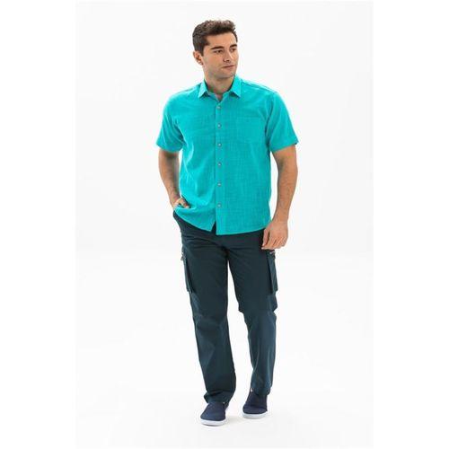 Büyük Beden Kısa Kol Şile Bezi Tek Cepli Erkek Yazlık Gömlek Turkuaz 3054