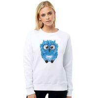 Mavi Baykuş Resim Baykuş Sevimli Mavi Baskılı Beyaz Kadın Sweatshirt