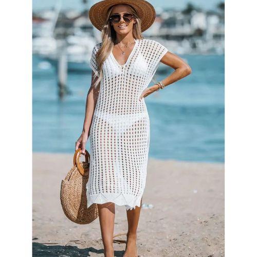 Kadın Sıfır Kol V Yaka Yanı Derin Yırtmaçlı Midi Boy Triko Elbise