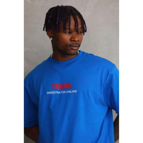 Unisex Baskılı Oversize T-Shirt - Mavi