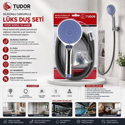 Vakumlu Silikon Lüks Duş Seti 1.5m - Çok Fonksiyonlu Duş Başlığı, 3 Kademe Mafsal