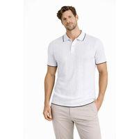 Erkek Düğmeli Yaka Triko Dokuma Tişört Desenli Yazlık Şık Günlük Triko Tişört - Beyaz