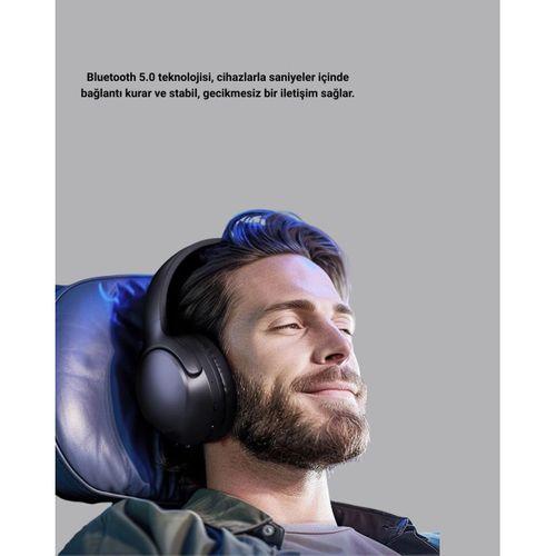 Bluetooth 5.0 Siyah Kablosuz Kulaklık 18 Saat Batarya Katlanabilir Tasarım