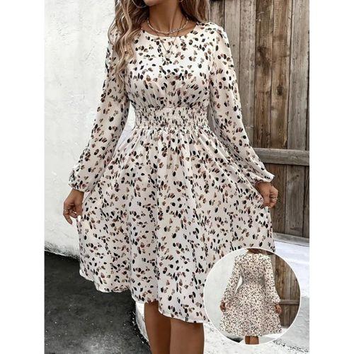 Kadın Uzun Kollu Bot Yaka Beli Lastikli Midi Süprem Elbise