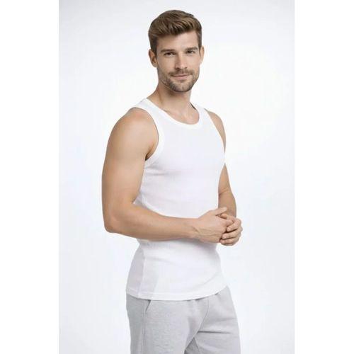 Erkek Fitilli Atlet Sıfır Yaka Slim Fit Arka Baskılı Spor Atlet - Beyaz