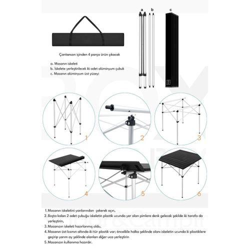 Box&Box Alüminyum, Katlanabilir Kamp ve Piknik Masası, Omuz Askılı Taşıma Çantasıyla XL, Siyah