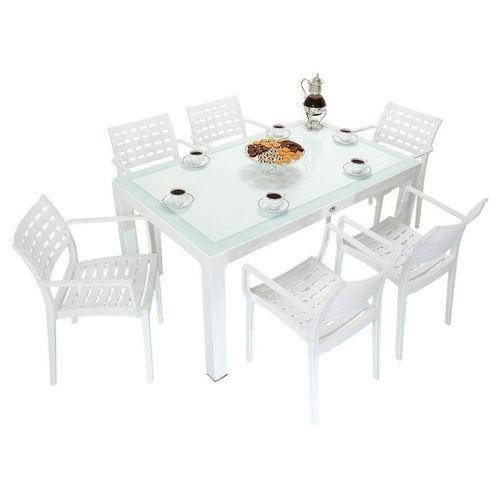 Mandella Wood 90x150 Cafe Koltuk Camlı Masa Takımı BEYAZ
