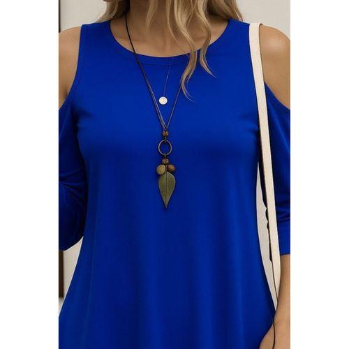 Kadın Omuzlardan Açık Sıfır Yaka Asimetrik Kesim Detay Viskon Bluz