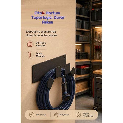 Oto4 Duvar Tipi Hortum Askısı Metal Bahçe Hortumu Tutucu 30 Metre Kapasiteli Dış Mekan Hortum Toparlayıcı Askı