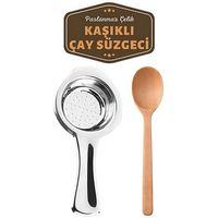 Homecare Paslanmaz Metal Çay Süzgeci Ahşap Kaşık Seti