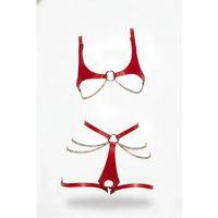 Kırmızı Harness Takım Deri Zincir Detaylı Vücut Aksesuarı - Brf1384