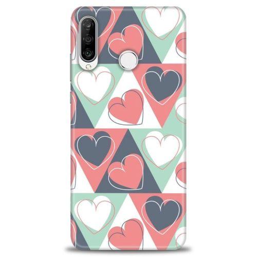 Huawei P30 Lite Kılıf HD Baskılı Kılıf - Kalp Kalp + Tam Ekran Koruyucu