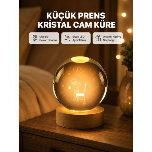 8 Cm Küçük Prens Cam Küre Usb Işıklı Ahşap Tabanlı Dekor