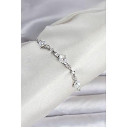 Baget Zirkon Taşlı Çiçek Model Gümüş Renk Asansörlü Kadın Bileklik