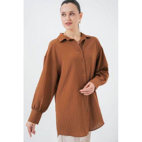 Çizgili Uzun Gömlek Tunik 5963 - Kahverengi
