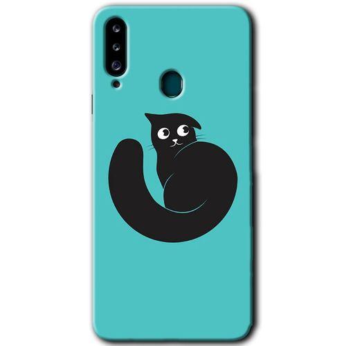 MRCİLETİSİM Samsung Galaxy A20s Kılıf Baskılı Kapak - Cat Vector +Tam Kaplayan Mat Seramik