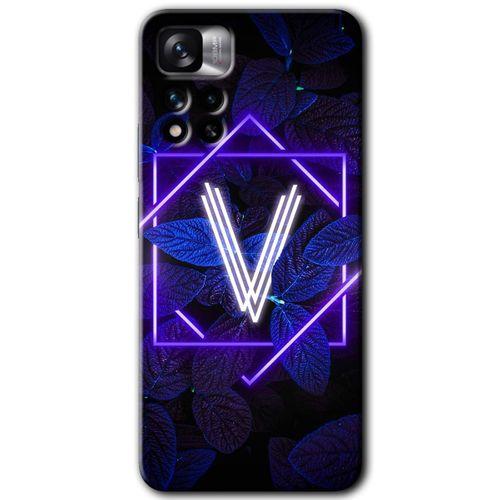 Xiaomi Redmi Note 11 Pro Plus 5G Kılıf HD Desen Baskılı Arka Kapak+Temperli Cam - Yaprak V Harfi