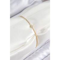 Pirinç Zirkon Taşlı Kutup Yıldızı Model Ezme Zincir Gold Renk Kadın Bileklik