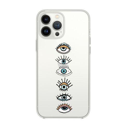 iPhone 13 Pro Renkli Gözler Desenli Premium Silikonlu Şeffaf Telefon Kılıfı