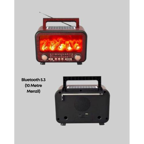 Solar Panelli Alev Işıklı Bluetooth Hoparlör – Çoklu Giriş, Uzun Pil Ömrü