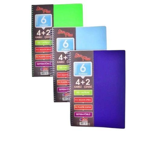 SİMPLUS A4 4+2  150 Yaprak PLASTİK KAPAK SPİRAL AYRAÇLI DEFTER ( Kapak Rengi Stoktan Rastgele ! )