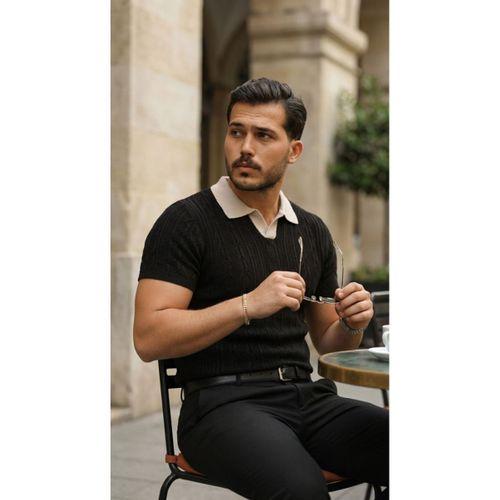 Erkek Desenli Kısa Kollu Triko Tişört - %100 Pamuk Akrilik