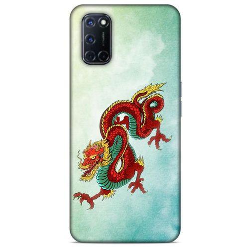 Oppo A92 Kılıf Dragons (25) Antişok Kapak Tatoo Sarı Kırmızı Ejderha