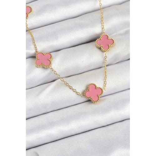 316L Çelik Zincir Gold Pembe Renk Yonca Kadın Kolye