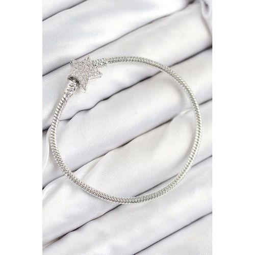 Pirinç Charm Zirkon Taşlı Yıldız Model Gümüş Renk Kadın Bileklik